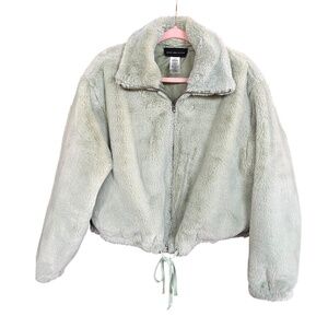 Know.One.Cares. Mint Green Faux Fur Cropped Cozy Zippered Jacket SZ L